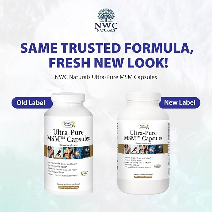 NWC Naturals Ultra-Pure MSM Capsules 300ct Bottle 1000mg Pure MSM for Joint Support