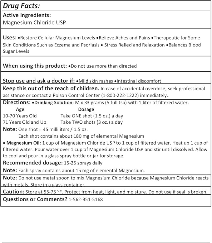 Greenway Biotech Inc. Magnesium Chloride USP Supplement 100% Edible Cloruro de Magnesio Comestible Powder (Pharmaceutical Grade)- (4 Pounds)