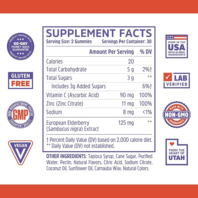 ZHOU Black Seed Oil &amp Elderberry Gummies with Vitamin C &amp Zinc - Black Cumin Seed Oil Cold Pressed Nigella Sativa Daily Immune Support Supplement for Women &amp Men - Pack of 2 8 fl oz + 6
