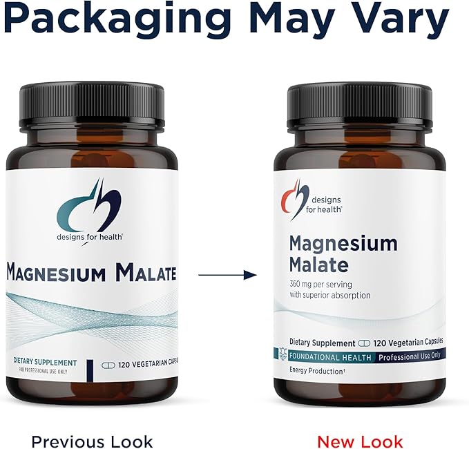 Designs for Health Magnesium Malate - Chelated Magnesium as Di Magnesium Malate - Highly Bioavailable Form to Support Energy Bone Health + Muscle Recovery (120 Magnesium Malate Capsules)