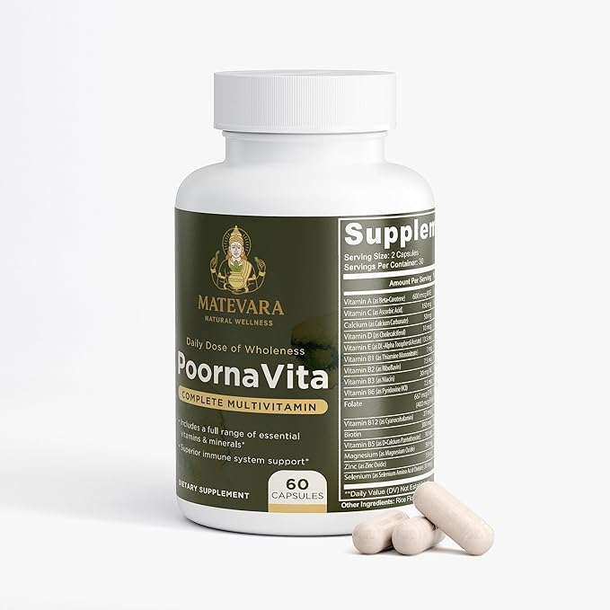 PoornaVita Multivitamin for Men | Mens Multivitamins with 25+ Vitamins &amp Minerals B-Complex Formula | Men's Multivitamin Capsules Daily Men's Health Supplements 60 Count