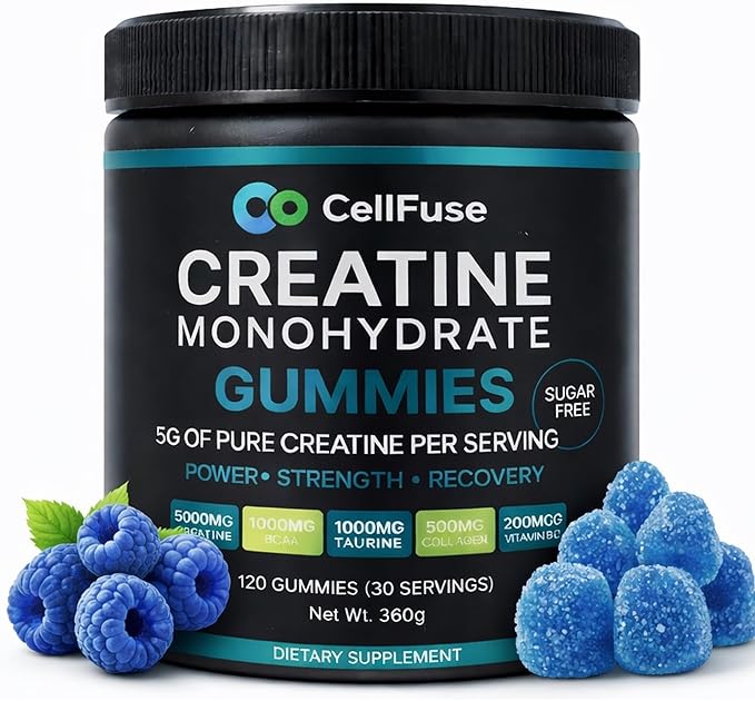 Creatine Monohydrate Gummies 5000 mg per Serving Sugar Free Blue Raspberry Flavor GMP Compliant. Muscle &amp Strength Recovery Supplement 120 Gummies (30servings) 3rd Party Tested.