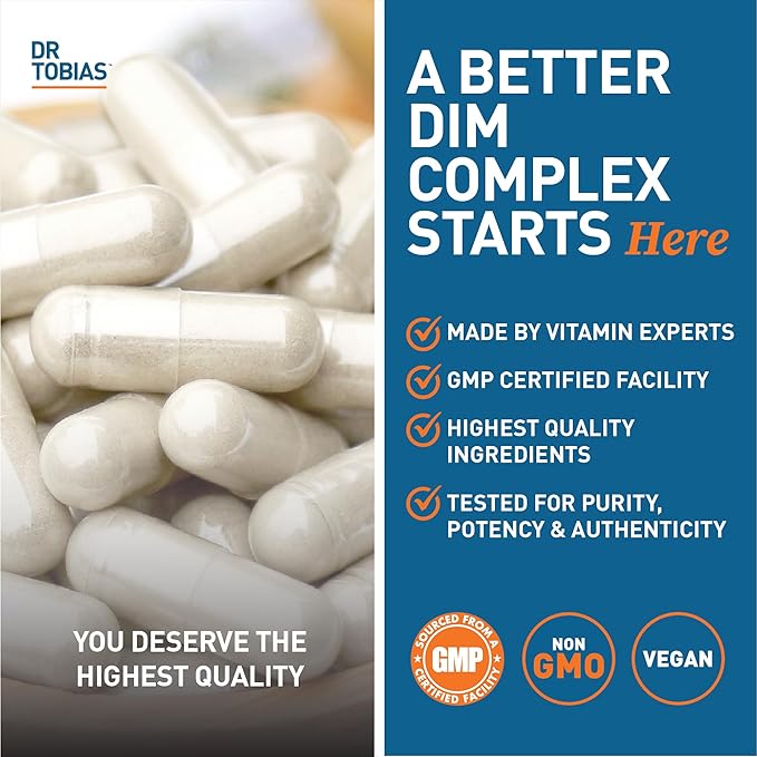 Dr. Tobias Omega 3 Fish Oil and DIM Complex Supplements Supports Heart Brain Immune Function and Hormone Balance for Women &amp Men with BioPerine Borccoli Extract &amp Calcium D-Glucarate 60 Ca