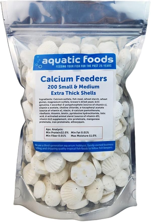 Aquatic Foods Inc. Calcium Feeder Small &amp Medium Shells. Extra Thick Shells for Shrimp Snails Crabs Crayfish Hermit Crabs and All Tropical Fish…200 Count Bag