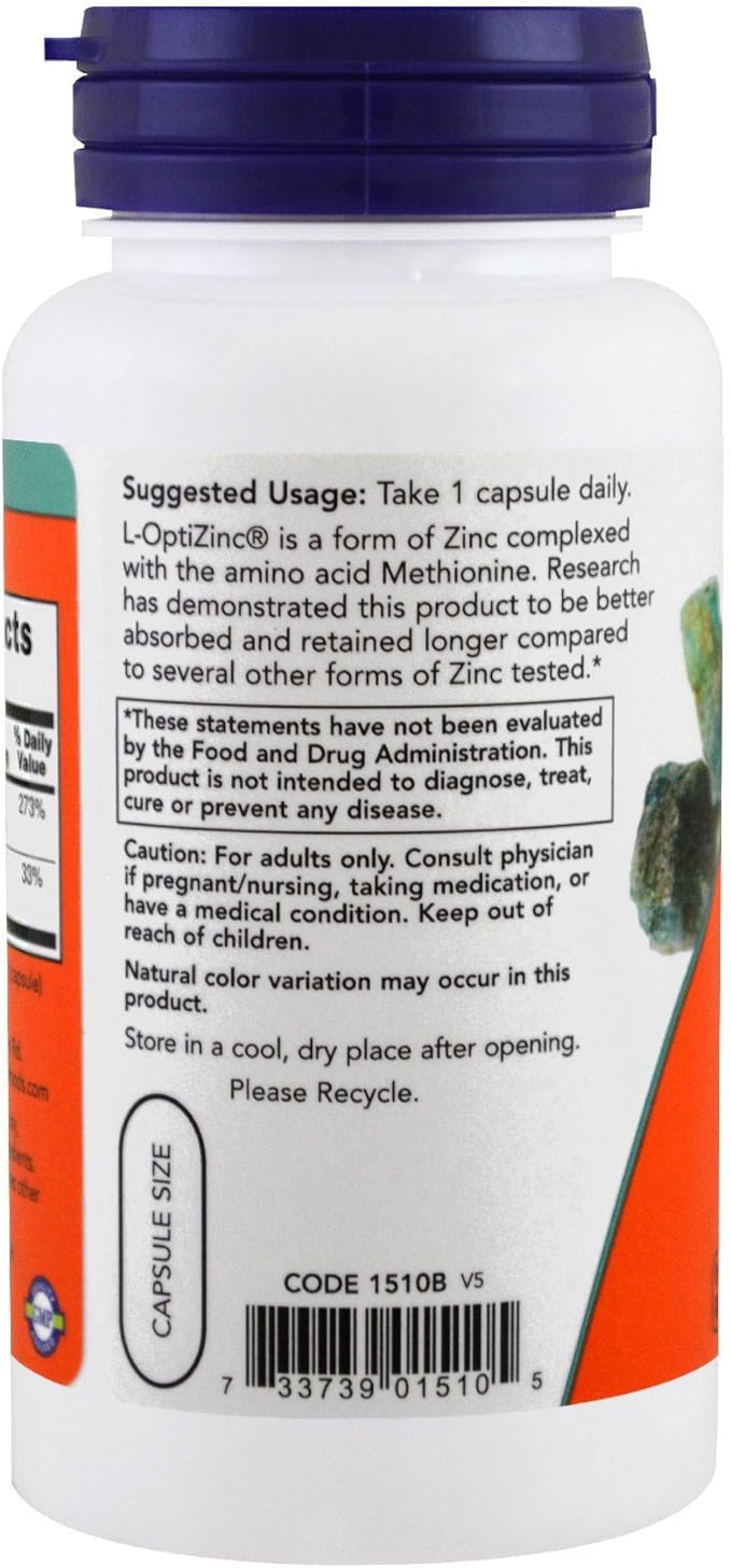 NOW Opti L-zinc 30mg 100 Capsules (Pack of 3)