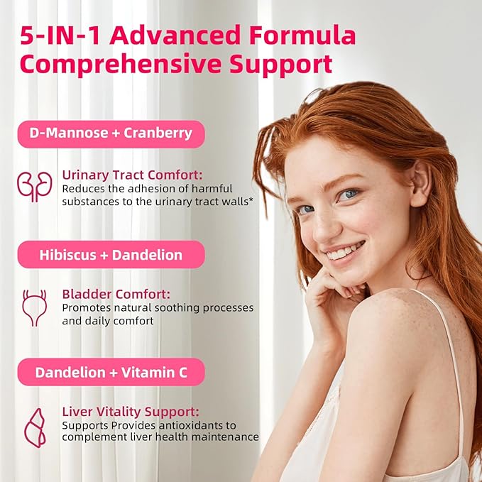 D-Mannose Gummies 2000mg with Cranberry 500mg &amp Hibiscus - D Mannose Chewable Supplements for Women - Liver Bladder Flush &amp Urinary Tract Cleanse Health Supplement - 120 Count