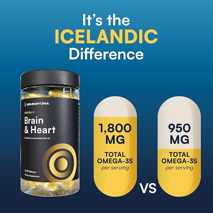 Omega-3 Fish Oil - 1800mg EPA &amp DHA Per Serving 30 Servings - Supports Brain Function Heart Health &amp Flow State - Non-GMO