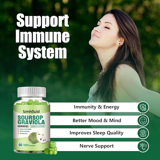 2 Pack Soursop Graviola Gummies - 3000mg Extra Strength Soursop Leaves Supplement with Vitamin C Zinc - Digestive Aid Immune Support &amp Antioxidant - Sugar-Free Non-GMO Vegan 120 Counts