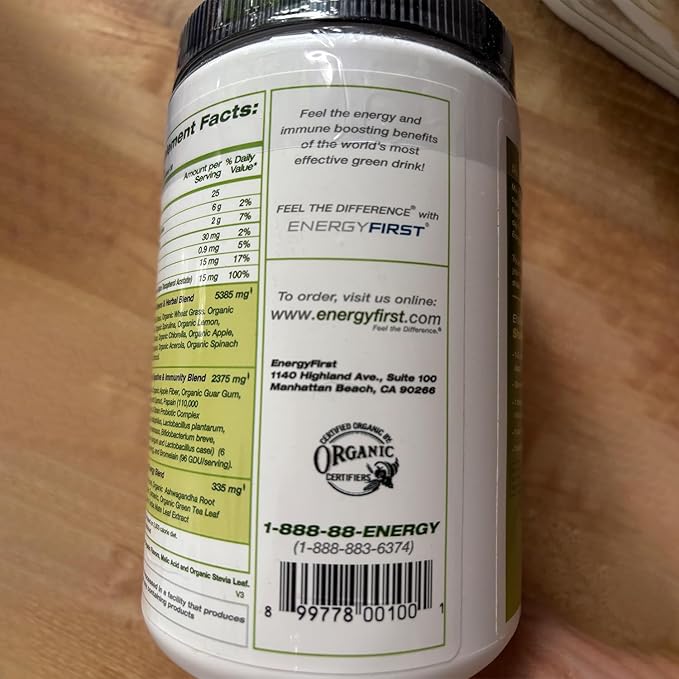 EnergyFirst Energize and Detoxify Greenergy Organic Superfood Powder - Vegan Gluten-Free Sugar-Free Non-GMO - 30 Servings for Daily Energy &amp Immunity Boost!