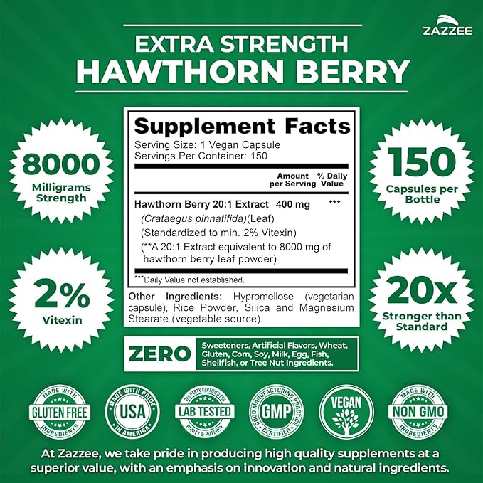 Zazzee Polyphenol Circulatory Support Bundle | Extra Strength 20:1 Hawthorn Berry Capsules &amp Antioxidant Rich Blueberry Extract | Non-GMO Vegan &amp ISO Lab Tested