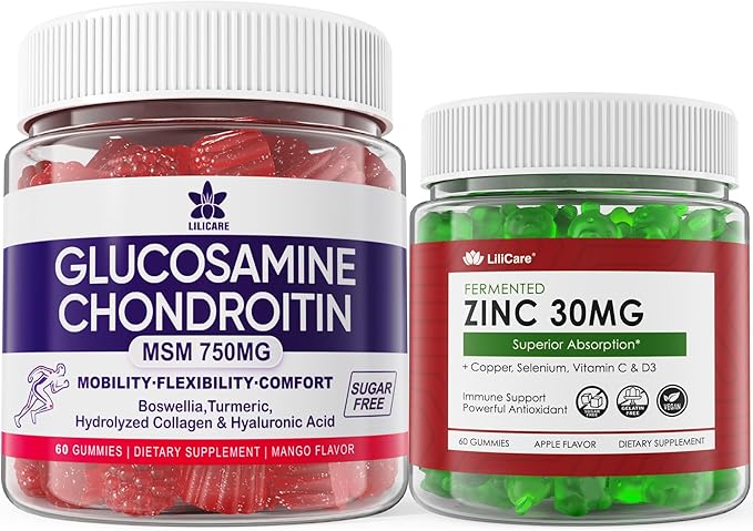 LILICARE Sugar Free Zinc Gummies 2 Pack + Glucosamine Chondroitin Gummies 2 Pack