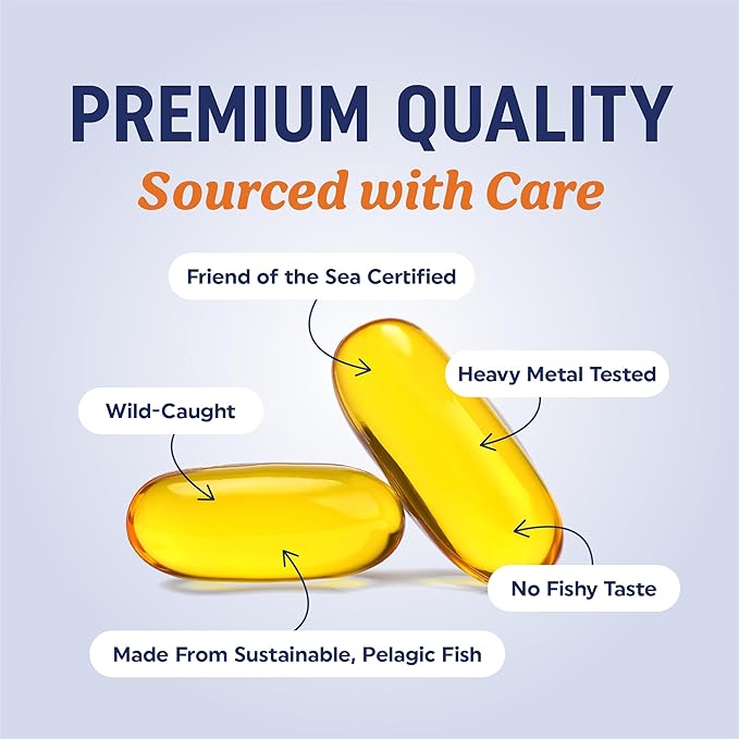 Triple Strength Omega 3 Fish Oil 3600 mg | EPA &amp DHA | Over 2100mg Omega-3 Fatty Acids | 1300mg EPA + 860mg DHA | Best Essential Fatty Acids | Premium Wild Caught &amp Burpless Fish Oil | 180 Ct
