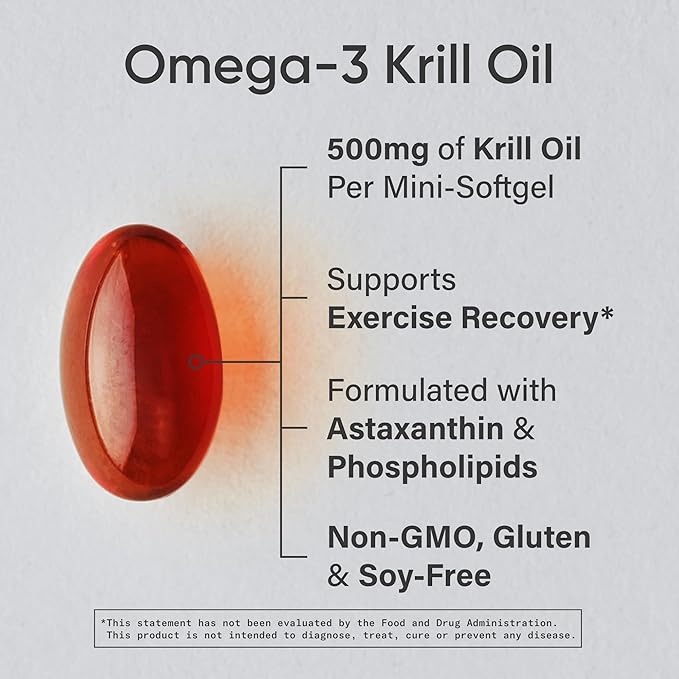 Sports Research Krill Oil Supplement with EPA &amp DHA Omega 3 Phospholipids &amp Astaxanthin from Antarctic Krill - Highest Concentration of Krill Oil for Men &amp Women - 500mg 120 Softgel Caps