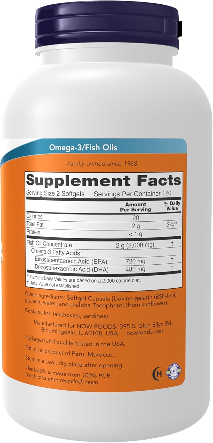 NOW Foods Supplements Super Omega EPA 360 EPA / 240 DHA Molecularly Distilled Cardiovascular Support* 240 Softgels