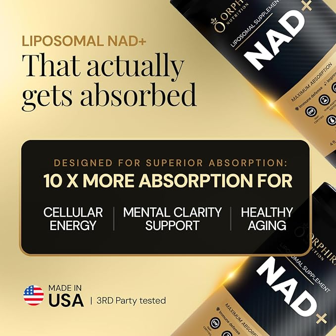 Orphira Liquid Liposomal NAD+ Supplement - 10x Better Absorption for Cellular Energy Mental Clarity Healthy Aging &amp Vitality Support - Enhanced NAD Plus Vegan Non-GMO - 30 Servings Each (3 Pac