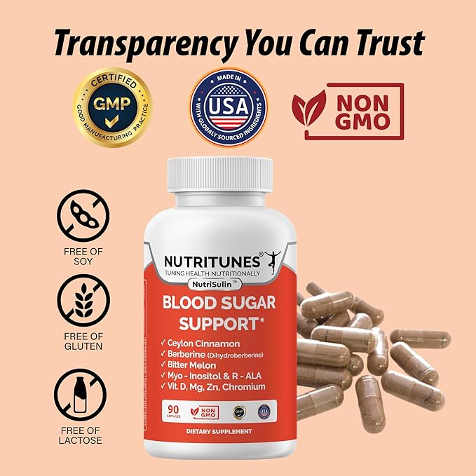 Ceylon Cinnamon &amp Berberine (Dihydroberberine) Supplement for Blood Sugar Support with Added Blood Sugar Complex Myo-Inositol Bitter Melon R-ALA VIT. D Chromium Magnesium &amp Zn– 90 NutriSulin C