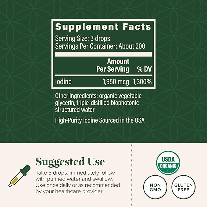 Global Healing Center - Detoxadine - Organic Nascent Liquid Iodine Supplement Drops for Thyroid Support Detox Cleanse and Metabolism - Non-GMO Vegan 200 Servings Iodine Drops (1 Oz)