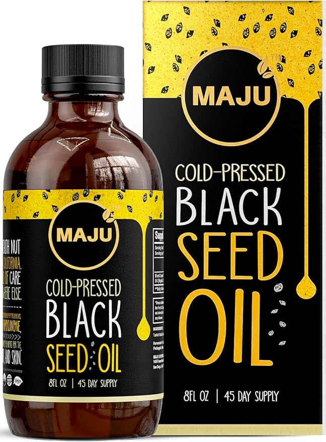 MAJU Black Seed Oil - 3 Times Thymoquinone Cold-Pressed 100% Turkish Black Cumin Seed Oil Liquid Pure Blackseed Glass Bottle 8 oz
