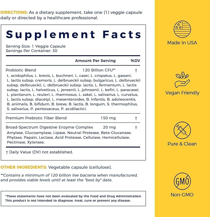 NewRhythm Probiotics 120 Billion CFU 36 Strains 3-in-1 Probiotics with Prebiotics &amp Enzymes Probioticos for Women &amp Men Vegan Targeted Release Supplement 30ct