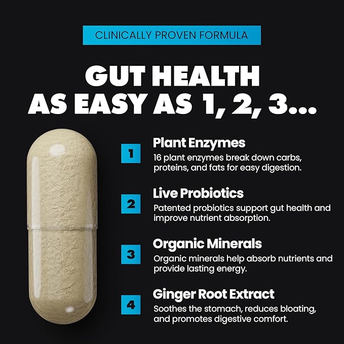 Gains in Bulk Total Digest Digestive Enzymes Prebiotics and Probiotics for Digestive Health Bloating Support Gut Health for Women and Men Promotes Protein Carb and Fat Digestion 90 Capsules