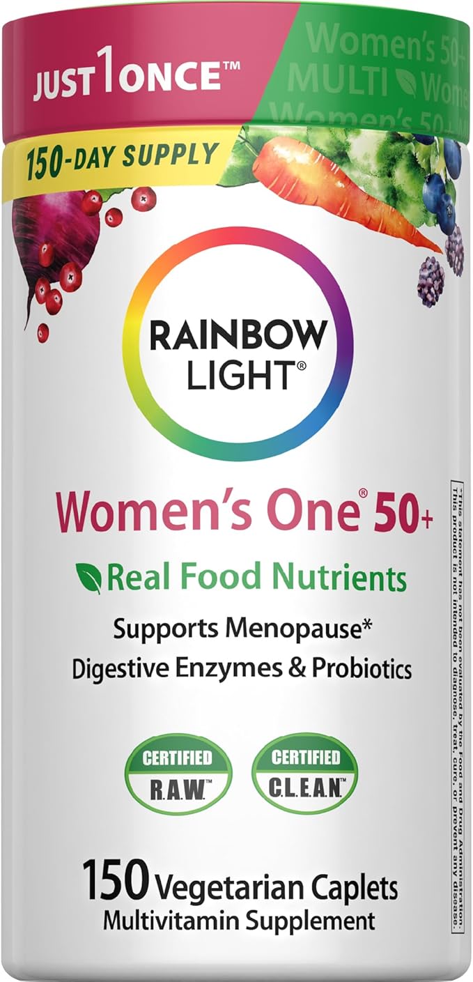 Rainbow Light Multivitamin for Women 50+ Vitamin C D &amp Zinc Probiotics Women’s One 50+ Multivitamin Provides High Potency Immune Support Non-GMO Vegetarian 150 Tablets