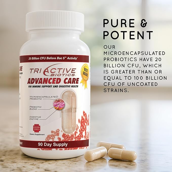 Essential Source TriActive Biotics Advanced Care - 20 Billion CFU Probiotics for Digestive Health Immune Support Supplement Microencapsulated Probiotics for Women &amp Men 90 Ct Capsules