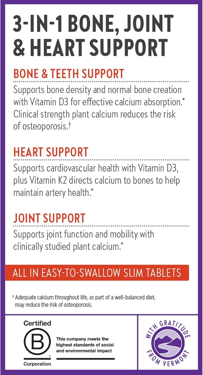 New Chapter Calcium Supplement - Bone Strength Plant-Based USDA Organic Calcium with Magnesium Vitamin D3+K2 for Bone Health &amp Joint Mobility Heart Support 905 mg dose - 120 Slim Tablets