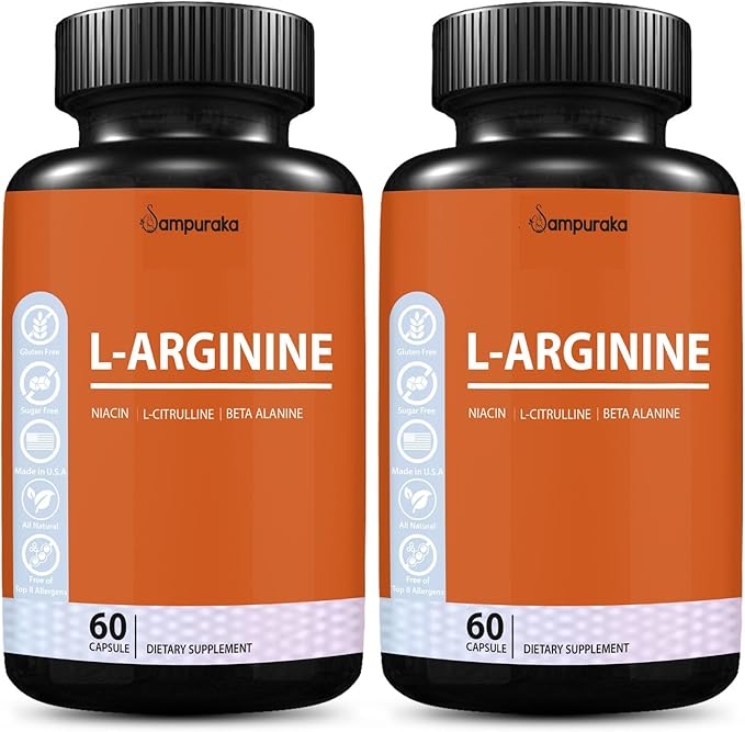 L-Arginine Capsules High Potency Nitric Oxide Support for Muscle Pump Vascularity and Endurance 60 Count (2)