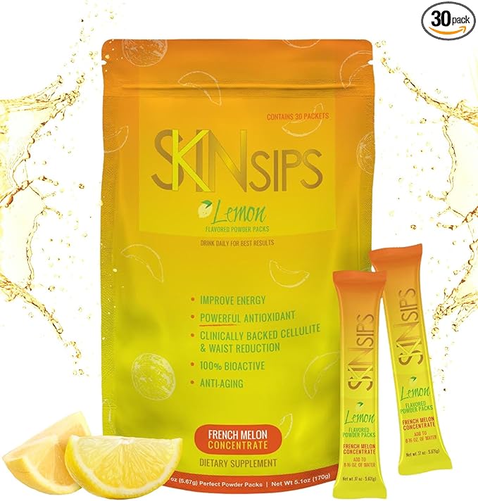 Skin Health &amp Energy Boost Drink Mix- Sugar Free SOD B (TM) Antioxidants from French Melon Concentrate On the Go Stick Packs Lemon 30 Pack