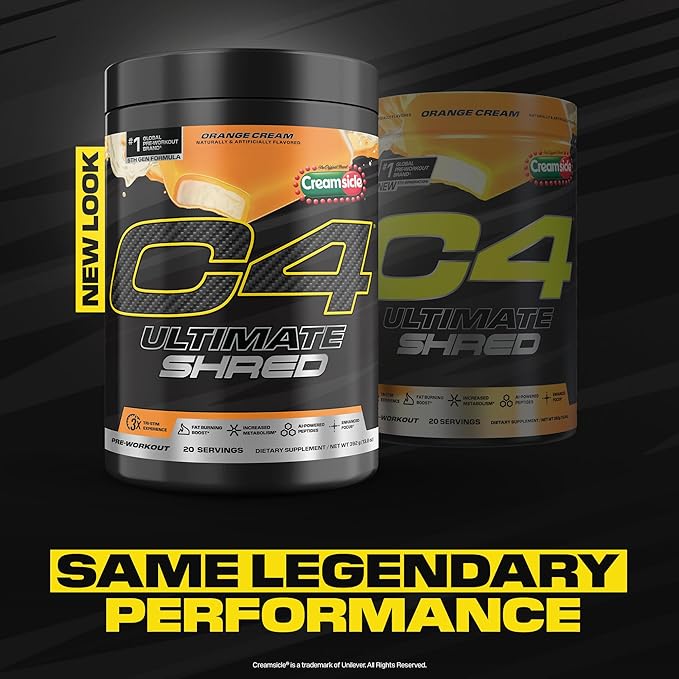 Cellucor C4 Ultimate Shred Pre Workout Powder Metabolism Supplement with Cayenne Extract+300mg Caffeine+TeaCrine+Dynamine - Orange Creamsicle 20 Servings
