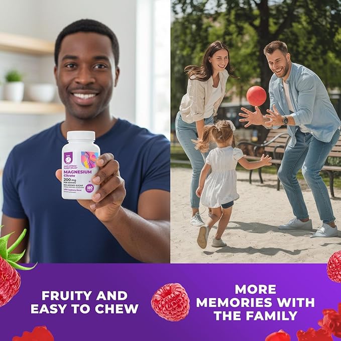 Dr. Moritz Magnesium Gummies for Adults - Low-Sugar 400 mg - Supports restful Sleep- Easy to Chew Adult and Kids Magnesium Citrate Gummies (180 Count) - Raspberry Flavored