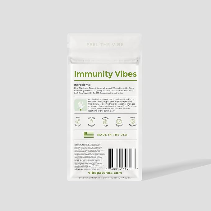 Immunity Patch | Wearable Wellness with Zinc Vitamin C Vitamin D and Black Elderberry | Long Lasting Patch for 10 Hours | Vegan &amp Latex Free | 4 Patches Per Pack 2 Pack