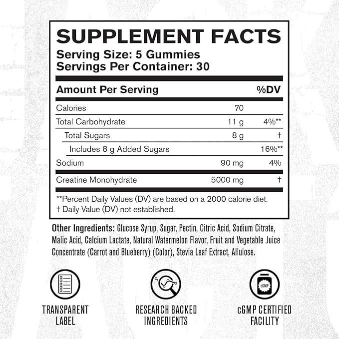 Jacked Factory Creatine Monohydrate Gummies 5g Daily Dose - Creatine Gummy for Men and Women Vegan-Friendly Travel-Friendly Third-Party Tested - 150 Gummies Blue Raspberry &amp Watermelon