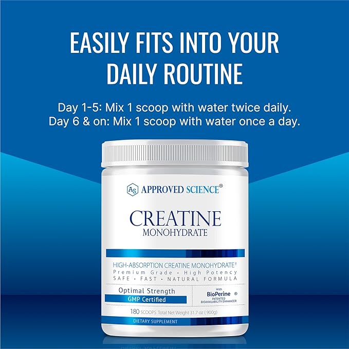 Approved Science Creatine Monohydrate Powder – with BioPerine – Supports Strength Lean Muscle &amp Recovery – 5 g Per Serving – Unflavored Creatine Powder – Non-GMO Vegan – 360 Servings (Pack of 2)