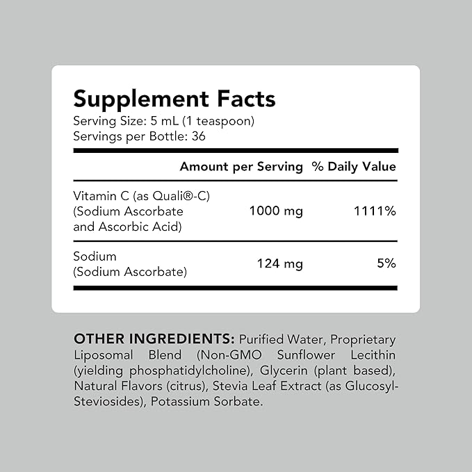 AMANDEAN Liposomal Vitamin C 1000mg. Liquid VIT C Supplement. Immune Support Skin Health Collagen Production. Fast Absorbing Antioxidant Delivery. Quali-C Soy-Free Vegan Non-GMO.