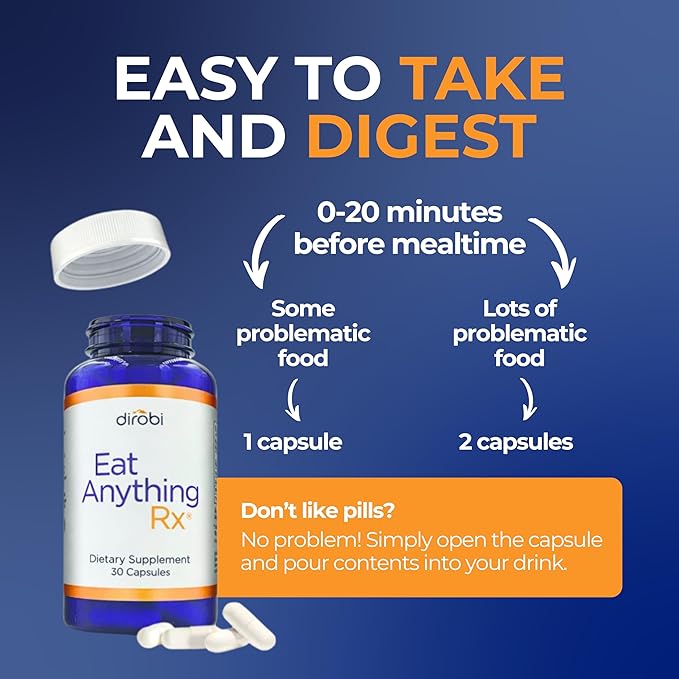 Dirobi Eat Anything Xylose Isomerase Fructose Malabsorption Enzymes FODMAP Supplement Digestive Enzymes for Better Lactose Fat Protein &amp Carbohydrate Digestion Gas &amp Bloating Relief 120 Ca