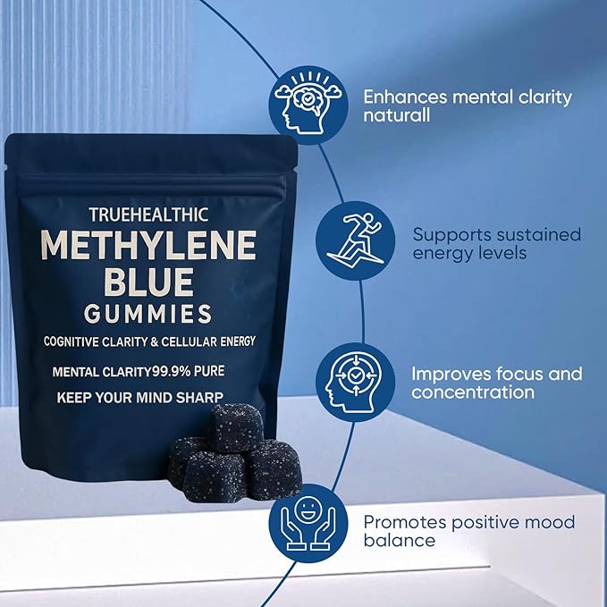 Methylene Blue Gummies 5mg of Methylene Blue Per Gummy for Sustained Energy Mental Clarity Lifted Mood Sharper Focus 99.9% Pure 30 Gummies Per Bag (2)