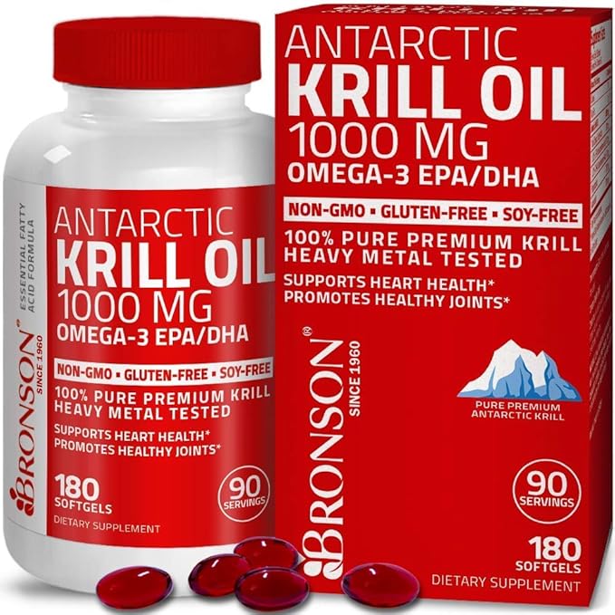 Bronson Probiotic 50 Billion CFU + Prebiotic with Apple Polyphenols &amp Pineapple Fruit Extrac Antarctic Krill Oil 1000 mg with Omega-3s EPA DHA
