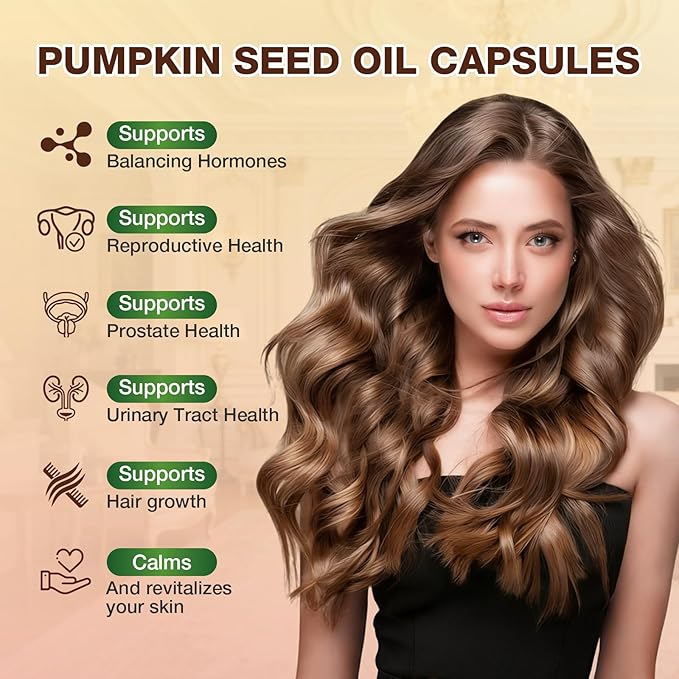 Pumpkin Seed Oil Capsules - Cold Pressed Pure Virgin Oil Essential Fatty Acids and Plant Sterols | 300 Capsules | Supports Hair Urinary Bladder and Prostate Health | Non-GMO
