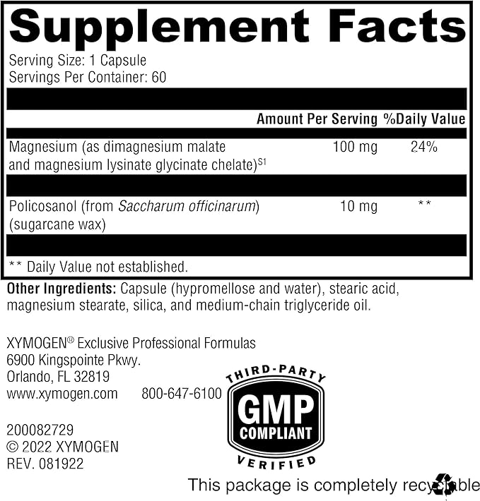 XYMOGEN CholeRex - Policosanol with Magnesium Chelates - Blood Lipid &amp Cardiovascular Support - Vegan &amp Gluten-Free - 60 Capsules