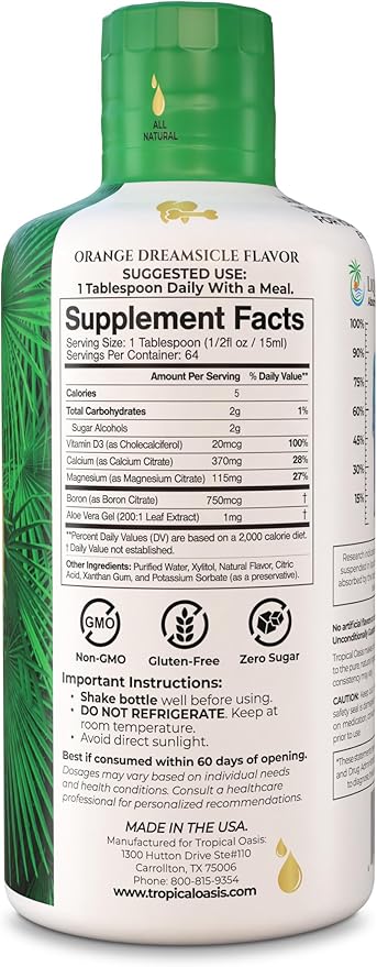 Tropical Oasis Liquid Calcium Magnesium | Promotes Strong Bones &amp Healthy Teeth | 98% Max Absorption | 32 Fl Oz 64 Serv