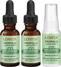 LOVITA Propolis Wellness Bundle - 2 Liquid Extract Drops (500mg) &amp 1 Throat Spray 18% Bioflavonoids Alcohol-Free Immune Support &amp Throat Care (3 Pc Set)