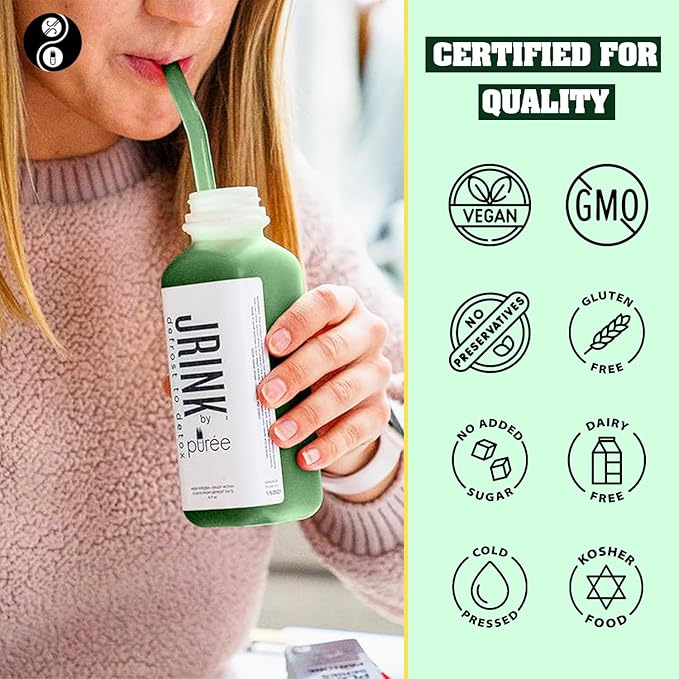 JRINK by Purée Organic Cucumber Juice Cold Pressed Detox Drink Healthy Cleanse with No Preservatives Fresh Raw Juice in HDPE Bottles Organic Fruit and Vegetable Cleanse Beverage 16oz Pack of 18
