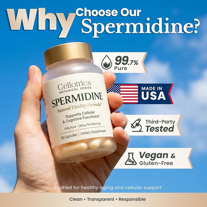 Spermidine Supplements - 1260mg | Ultra-Pure 99% Spermidine Made in USA &amp USA 3rd-Party Tested |100x More Potent Spermidine Supplements for Women &amp Men Longevity Support