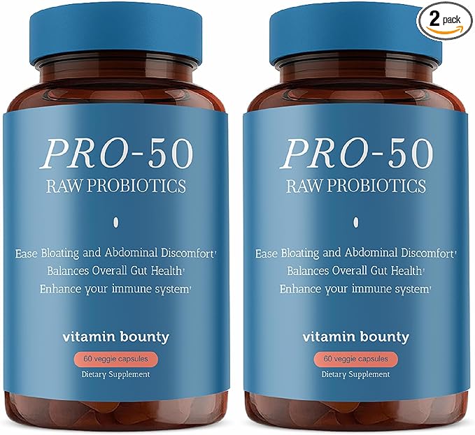 Vitamin Bounty Pro-50 Probiotic 50 Billion CFU - 13 Strain Supplement for Men &amp Women + Prebiotics - Digestive Health &amp Gut Support - Lactobacillus &amp Bifidobacterium - Delayed Release Caps