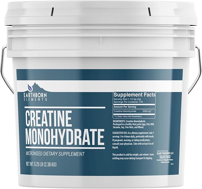 Earthborn Elements Creatine Monohydrate Powder 1 Gallon Bucket Micronized &amp Unflavored Dietary Supplement No Additives (84 Ounce)