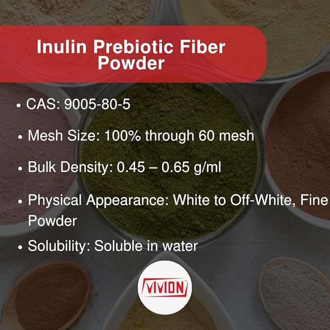 Inulin Powder - 1 kg (2.2 lb) - Chicory Root Extract - Fiber Prebiotic Bulk Manufacturing Ingredient