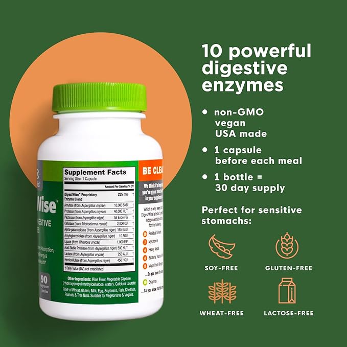 Naturenetics DigestWise Digestive Enzymes - 10 Powerful Vegan Enzymes to Support Digestion Gas Bloating &amp Constipation Relief - Keto Friendly - Lab Tested - 90 Capsules (1)
