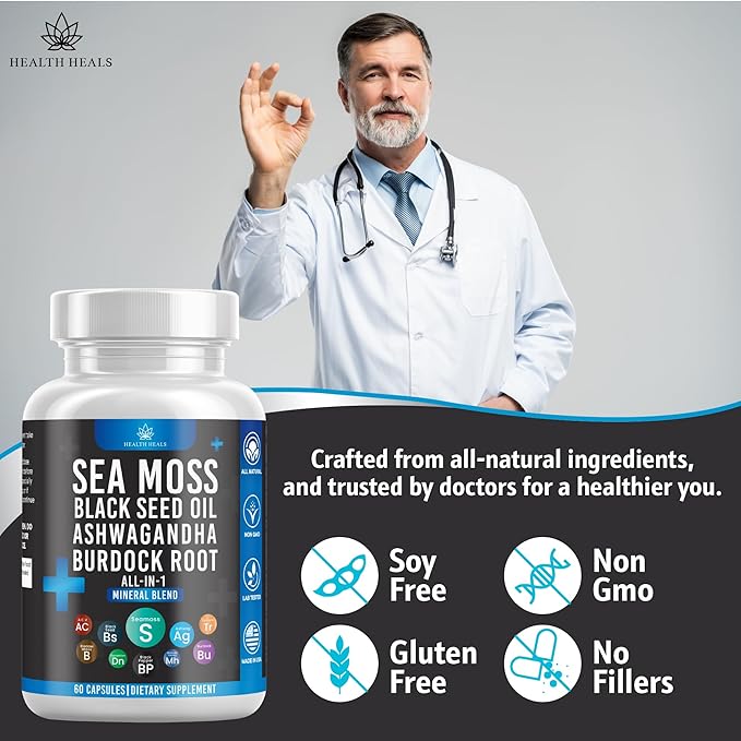 Sea Moss Black Seed Oil Ashwagandha Bladderwrack Burdock - 120 Count