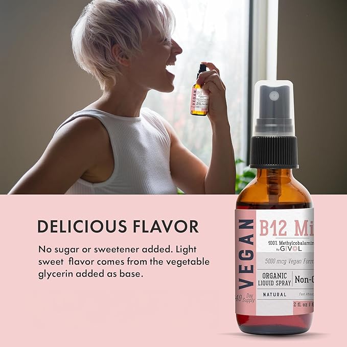 B12 Liquid Spray Mist – Hydrating Fine Mist Spray for Everyday Use – Easy Absorption &amp Convenient Application for Kids &amp Adults - 2 Fl Oz / 60 ml Travel-Friendly Bottle – 240 Spray Supply
